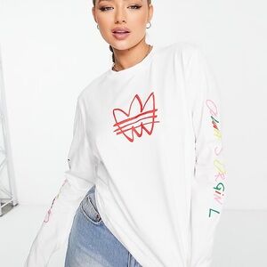 adidas Originals graphic long sleeve t-shirt in white XL